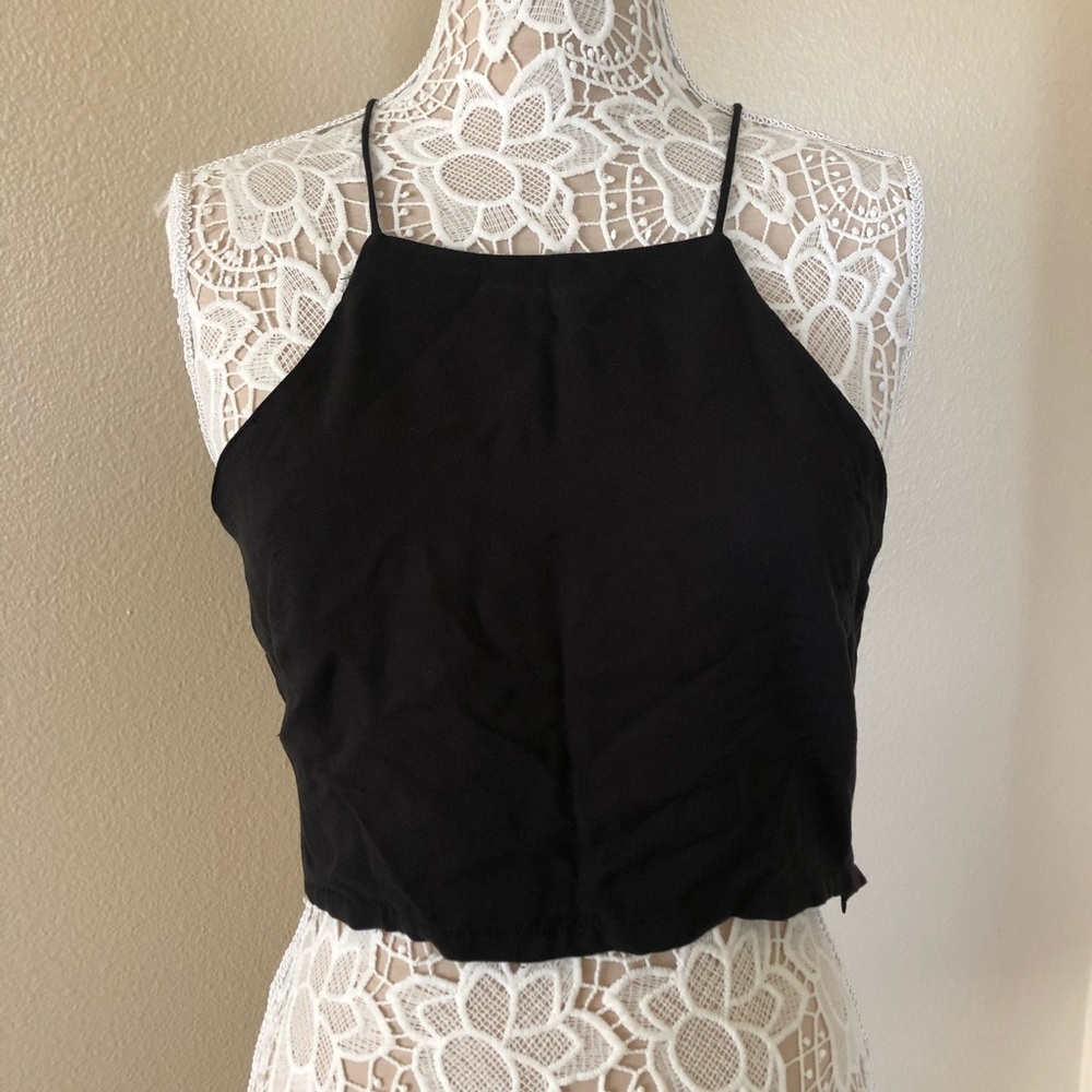 PacSun Black Halter Zip Up Crop Top L